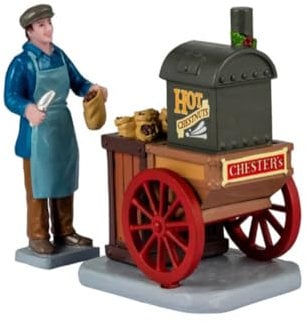LEMAX Set due pezzi Venditore di castagne Chester's Hot Chestnuts in resina H7,5 x 7,1 x 4,2 cm