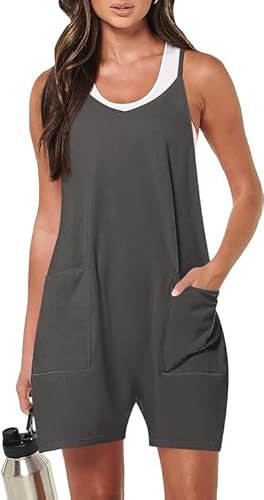 Haibang Salopette Donna Estiva Scollo a V Tute Corte Donna Senza Maniche Allentata Casual Jumpsuit con Tasche Morbida Monopezzi e Tutine Elegante Overall Rompers Pantaloncini Spiaggia Vacanza Outfit