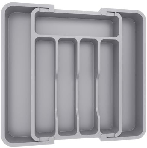Lifewit Bandeja Cubiertos Cajon,BPA Free Organizador Utensilios Cocina, Cubertero Extensible para Cuchillos/Tenedores, Separador Herramientas para Encimera, Almacenaje Accesorios para Armario, Gris