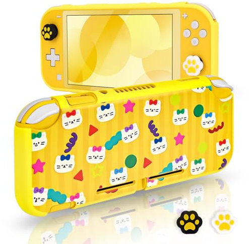 DLseego Coque pour Switch Lite,Cute Element Protective Soft Case Grip Cover Shockproof Anti Scratch Shell with 2PCS Capuchons de Poignée de Pouce,Jaune