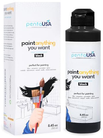 Pintura Multisuperficie - Pintura Impermeable Multiusos para Baño, Bañera, Azulejos, Lavabo, Muebles de Cocina, Encimeras, Madera, Mobiliario - Mate, 250ml (Negro)