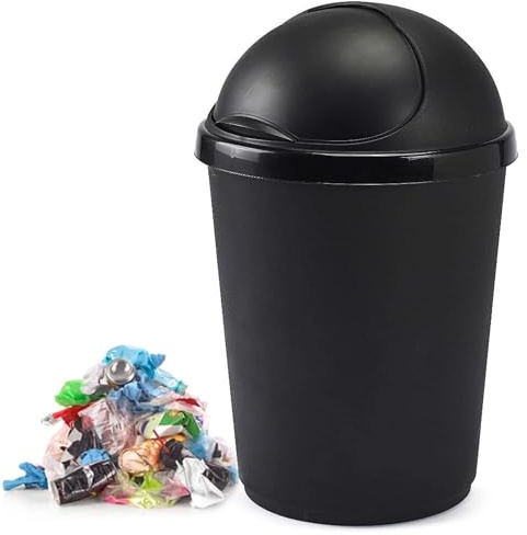STAR SUPPLIES 50 Litre Black Home Kitchen General Waste Bullet Bin | With Roll Open Lid