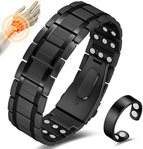 Cigmag Lymphdrainage Magnetarmband Herren Ultrastarke Magnete Reines Titan verstellbar mit Entnahmewerkzeug und Geschenkbox (Schwarz)