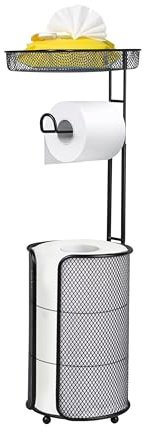 Bridgify Toilet Paper Holder, Bathroom Toilet Paper Storage Rack, Stand Tissue Paper Roll Dispenser with Shelf (Black)