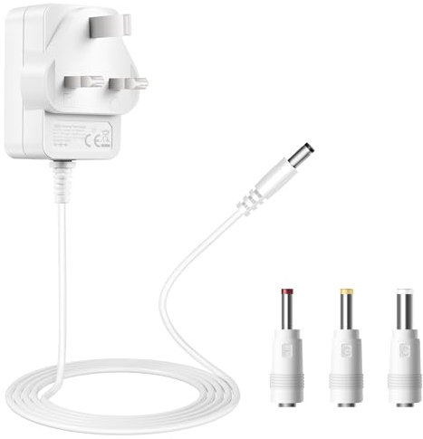 Tonton 12V DC Power Supply Adapter 1.8M(6ft), 2A 1A 24W AC/DC Power Adapter Cord, Power Plug DC Male 5.5x2.1mm with 8 Tips for LED Strip Light, CCTV Camera, BT Speaker, GPS, Webcam, Router (White)