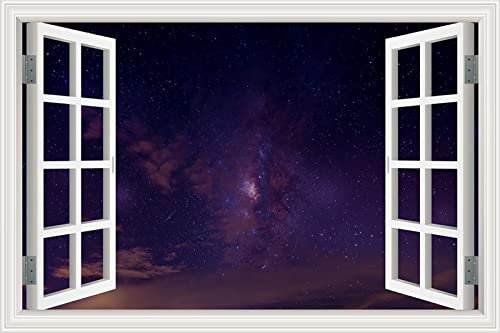 3D-Wandaufkleber mit Galaxie-Sternen, Fensteransicht für Heimdekoration, 60 x 40 cm, zum Abziehen und Aufkleben, Querformat, Fototapete mit atemberaubender bunter Sternenansicht