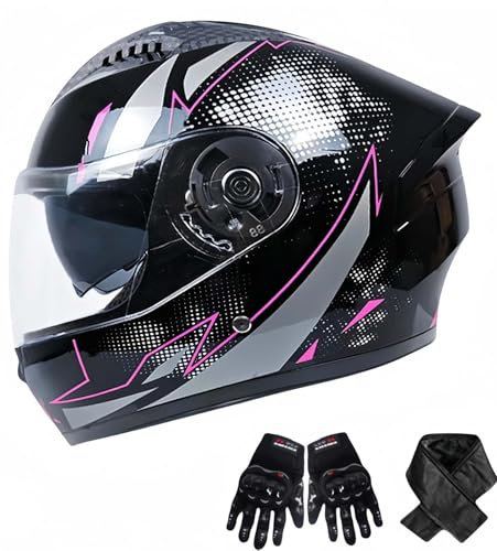 Motorradhelm, integrierter Klapphelm mit ECE-Zertifizierung, hochklappbarer Integralhelm, Motorrad-Schutzhelm mit Visier, integrierter Helm, Herren- und Damenhelm L,55-61CM