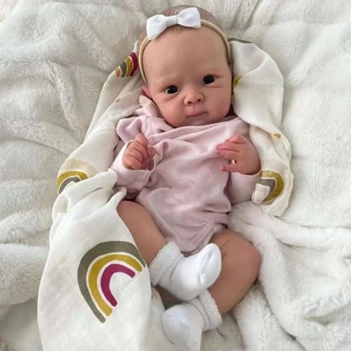 Lonian Reborn Baby Puppen 18 Zoll Reborn Puppen Realistische Neugeborenes Baby Puppen Soft Body Poseable Full Vinyl Body Girl Like a Lifelike Baby mit Fütterung Kit für Kinder (Braune Augen)