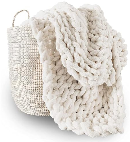 Chunky Knit Decke Throw, Hand gestrickt warme Chenille Throw Blanket, Home Decor Soft Thick Yarn Kabel Knit Decke, Weiche atmungsaktive Fleece Banket Weihnachten,Milk White,100 * 120 cm
