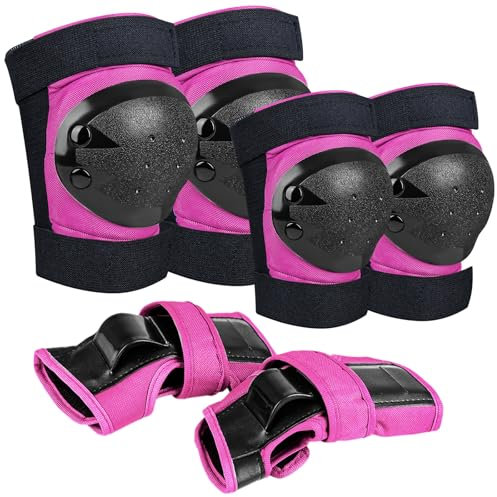 iMoebel Lot de protections 6 en 1 pour rollers - Équipement de protection pour enfants - Genouillères, coudières, protège-poignets - Pour patinage, conduite, scooter, skateboard, rose S