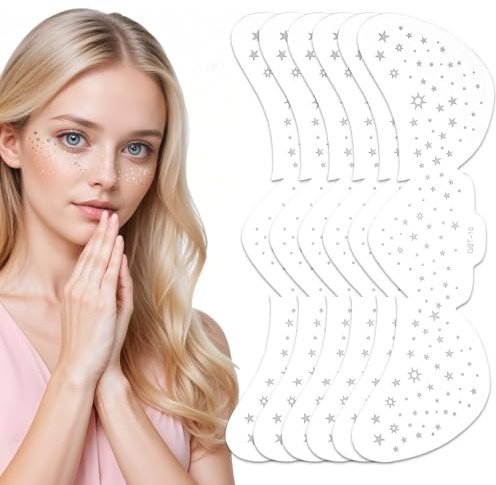 6 Stück Glitter Freckles Tattoo Folie Freckles Gesichtstattoo Temporäre Tattoos Gesichtstattoo Wasserfeste Make Up Patches Glitzer-Sprenkel-Patches Gesicht Tattoo für Das Glitzer(Silber-b)