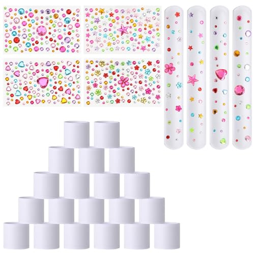 Kaisibum 25 Stück Slap Armband-Set für Kinder – DIY Schnapparmbänder mit selbstklebenden Glitzersteinen, leer zum Basteln – Geschenk Ideen für Geburtstag, Einschulung, Weihnachten & Party