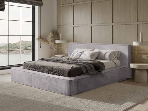 Luxusbetten24 Designer Polsterbett Harmon 120x200 mit Stauraum | Bezug: Cord | Farbe: Taupe