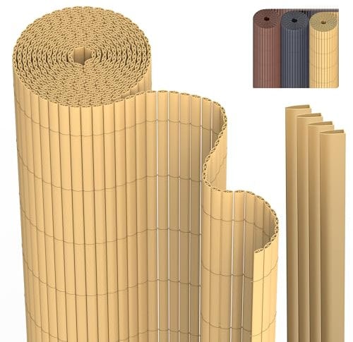 PVC Sichtschutzmatte Sichtschutzzaun 90 x 300 cm Privatsphäre Wetterfest für Garten, Balkon und Terrasse, Sichtschutz mit Strukturierte Oberfläche, Balkonumrandung mit Kabelbindern & Abdeckung