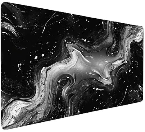 Tapis de Souris Noir et Blanc, Texture Tapis de Souris Gamer XXL 1500x800x3mm Étanche Antidérapante Mouse Pad avec Coutures sur Les Bords - sous Main Bureau pour Gamer, PC,Ordinateur Portable O-1