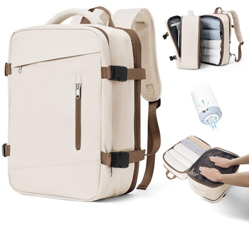 Vakuum Rucksack Handgepäck Rucksack 40x30x20 für Ryanair Reiserucksack Wasserdichter Unter Dem Sitz Handgepäck Flugzeuge Reisetasche Weekendertasche Wanderrucksack Lässiger Tagesrucksack,H-Beige braun