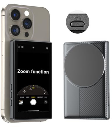 Phone Selfie Monitor Screen with Zoom, Magnetic Back Camera Monitor with Front/Rear Camera Switch for iPhone, Wireless External Selfie Mirror Screen with Remote Shutter for Vlog Photo Live Stream