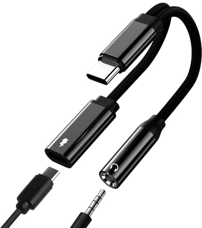USB C to 3.5mm Jack and Charger Adapter, 2 in 1 Type C Audio Charger Splitter Headphone with PD 60W Fast Charging, USB C to Aux Audio Jack Adapter for iPhone 16 Pro Max/15 Pro Max Galaxy S24/S23 Ultra