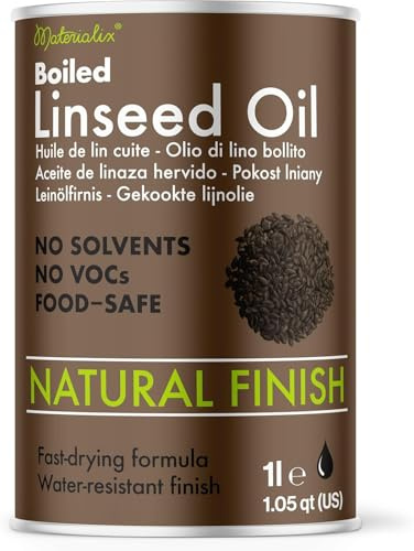 Materialix 1 litro di lino olio per legno sicuro per alimenti - per taglieri, piani e mobili - asciugatura rapida, incolore, per interni ed esterni