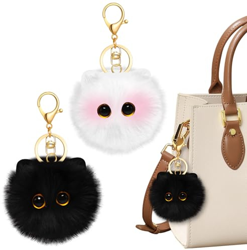 Lot de 2 porte-clés chat en peluche noir et blanc, accessoires de sac à main et de sac à dos parmi les plus vendus, jolis porte-clés décoratifs pour femmes