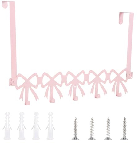 Fukaisu Crochets de Porte à Nœud Rose, 5 Crochets Porte-Serviettes Mural Mignon Style Rustique avec Nœud Papillon pour Ranger Serviettes Chapeaux et Vêtements Dans Chambre ou Salle Bain