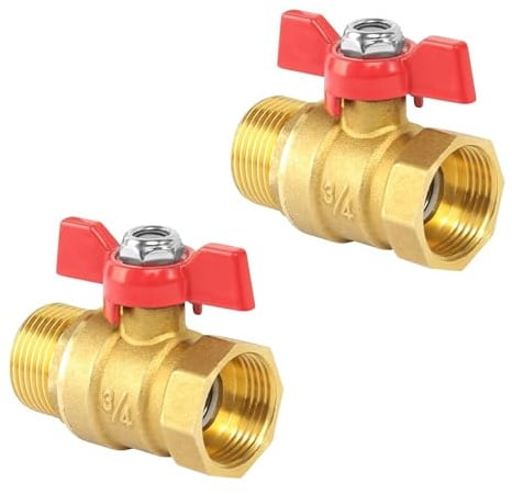 2 Stück Messing Kugelhahn 3/4 Zoll, Kugelhahn mit Rotem Flügelgriff, 3/4 IG/AG Kugelhahn Messing Ablasshahn Absperrventil für Wasserleitungen Wasserhahn