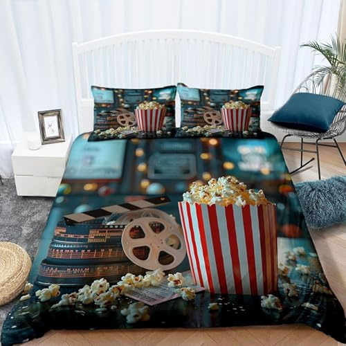 Bettwäsche 135x200 Retro-Filme 3D Druck Bettbezug 135 x 200 Filmthema Bettwäsche-Sets Weiche Mikrofaser Bettwäsche Set 3 Teilig Bettbezüge für Einzelbett mit 2 Kissenbezüge H-205