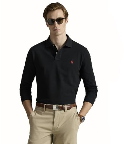Ralph Lauren Polo in Piquet Custom Slim Fit, Nero , M