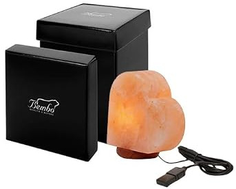 Bembo Calidad de Autor Lámpara de Sal del Himalaya en Forma de Corazón USB, LED Multicolor – Sal Natural, 9 x 7 x 10,5 cm – Idea de Regalo Romántica.