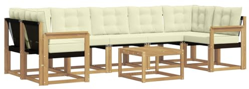 vidaXL Outdoor-Sofagarnitur mit Kissen 8 pcs Weiß und Creme, Akazienholz Garten Sofa Set, modernes Möbel, langlebige Terrasse Sitzgelegenheiten, Entspannung für deinen Hinterhof