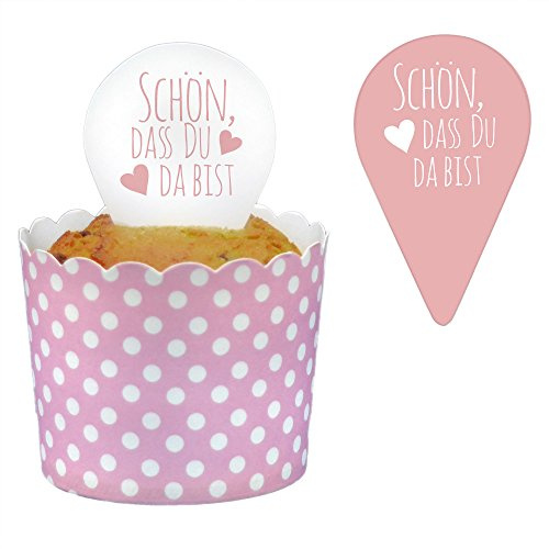 Frau WunderVoll® 24 DEKO KUCHENTOPPER ROSA, SCHÖN, DASS DU DA BIST/Topper, Kuchenstecker, Muffin, Geburtstagskuchen, Dekoration, Deko, Kinder, Party, Hochzeit, Hochzeitstorte, Geburtstag