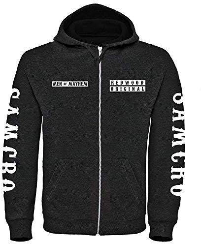 SOA Anarchy Deluxe Zip Style Hoodie (S - 3XL) Redwood Original Reaper Patch Jax Teller Men Of Mayhem (2XL) Black
