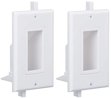 Recessed Wall Plate WI1009-2 2 Pack Decorative Wallplate with Fly Mounting Wings Bottom Opening for Low Voltage Cable Pass Through