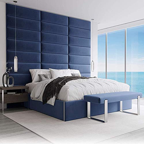 VANT Gepolsterte Kopfteile - Accent Wall Panels - Pack von 4 - Einfache Installation - König und Zwilling Bett Größen(76cm BREITE, Plüsch Samt Marine)