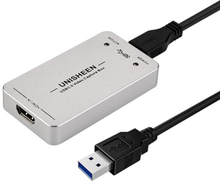 UNISHEEN USB 3.0 Capture HDMI Video Adapter Karte, Broadcast Live Stream und Aufnahme, HDMI auf USB 3.0 Dongle HD 1080P Live Streaming Video Game Grabber Converter Silber