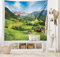ABAKUHAUS Berg Wandteppich, Alpen im Frühling, Wohnzimmer Schlafzimmer Heim Seidiges Satin Wandteppich, 200 x 150 cm, Grün und Blau