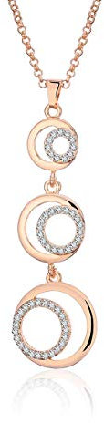 Collier de Femmes de Mode bagues avec Pendentif en Cristal CZ Collier Long Or et Argent plaqué Collier pour Les Filles (Plaqué Or Rose)