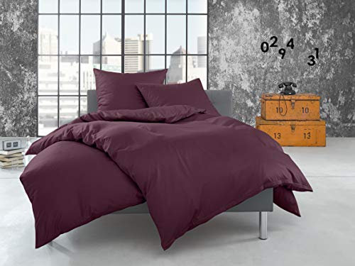 Bettwaesche-mit-Stil warme Fein Flanell Winter Bettwäsche brombeer Uni/einfarbig 155x220 + 80x80 cm - 100% Baumwolle