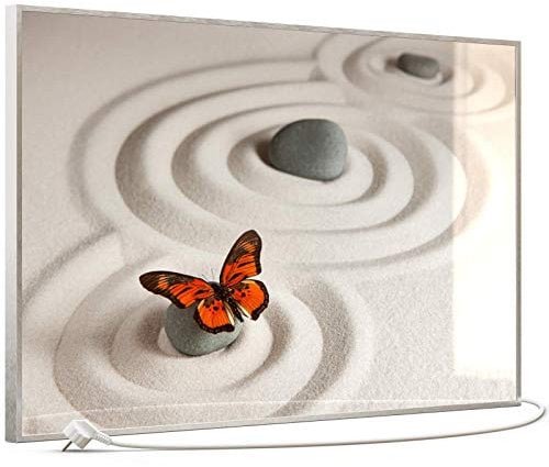 STEINFELD Heizsysteme® Glas Bild Infrarotheizung mit Thermostat | Made in Germany | viele Motive 350-1200 Watt Rahmen silber/alu (600 Watt, 047 Zen-Steine)