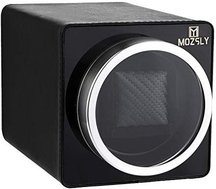 MOZSLY Uhrenbeweger für Automatikuhren mit 12 Umdrehungen Modelleinstellung für Rolex Fit Man Damen Automatikuhr Schwarzes Leder