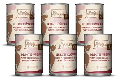 MjAMjAM - Premium Nassfutter für Hunde - purer Fleischgenuss - delikates Känguru pur, 6er Pack (6 x 400 g), getreidefrei mit extra viel Fleisch