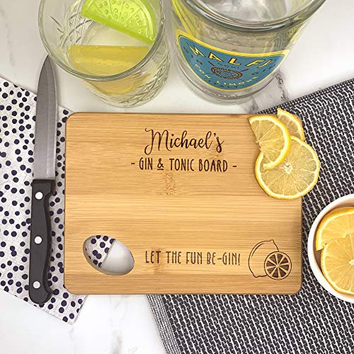 eBuyGB Personalised Wooden Gin & Tonic Chopping Board Gift, Small Serving Board, Laser Engraved Chopping Board, Let The Fun Begin