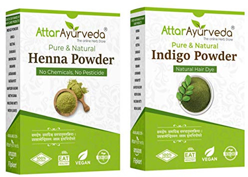 Attar Ayurveda Tinte natural para cabello negro (polvo de hojas de henna, Indigo Leaves Powder Combo Pack (200 gramos + 200 gramos = 400 gramos en total) – 400 g Paquete de 2
