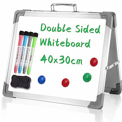 Cyiecw Magnetisches Whiteboard 40 X 30 Cm, Tragbarer Doppelseitiger Wochenplaner Abwischbar für Kinder, Studenten, Zeichnung, Homeschooling, Home Office - Silber