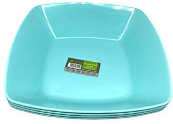 ECO Durable Large Plastic Square Bowls Set of 4 | 24cm x 24cm – Cereal Bowl for Kids | Reusable Square Bowls for Parties | BPA-Free Stackable Plastic Serving Bowls (Turquoise, Large)