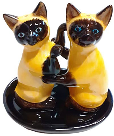 Salière et Poivrière en Céramique Chats, 12 x 9 cm, Vaisselle Décorative pour Cuisine/Maison (chat siamois)