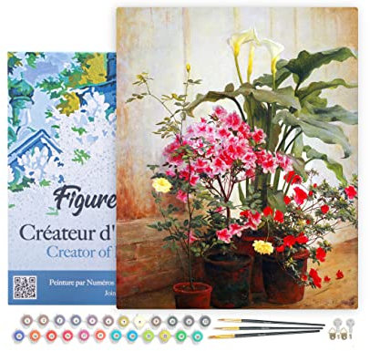 Figured'Art Peinture par Numéro Adulte avec Cadre Côté d'une serre - George Cochran Lambdin - Activité Manuelle Kit de Loisir Créatif DIY Numéro d'Art Complet - 40x50cm toile tendue sur châssis