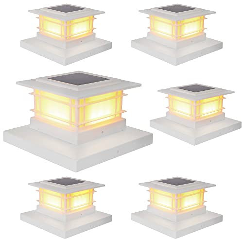 Dynaming Lot de 6 lanternes solaires extérieures, lampes solaires blanches en forme de coquillage clôture, éclairage LED blanc chaud haute luminosité pour terrasse de jardin, convient 4 x 4, 5 x 5 ou