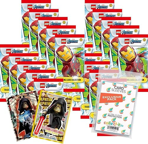 Bundle mit Lego Avengers - Serie 1 Trading Cards - 20 Booster + Exklusive Collect-it Hüllen