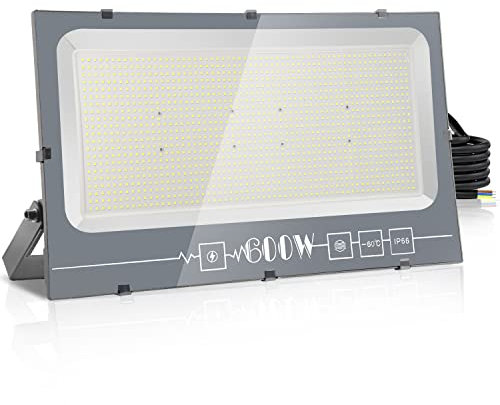 loyal 600W LED Strahler Außen, Superhell 60000LM LED Fluter 6000K Kaltweiß Außenleuchte, IP66 Wasserdicht LED Außenstrahler Sicherheitslampe, LED Innen- und Außenleuchten für Garten Garage Türen